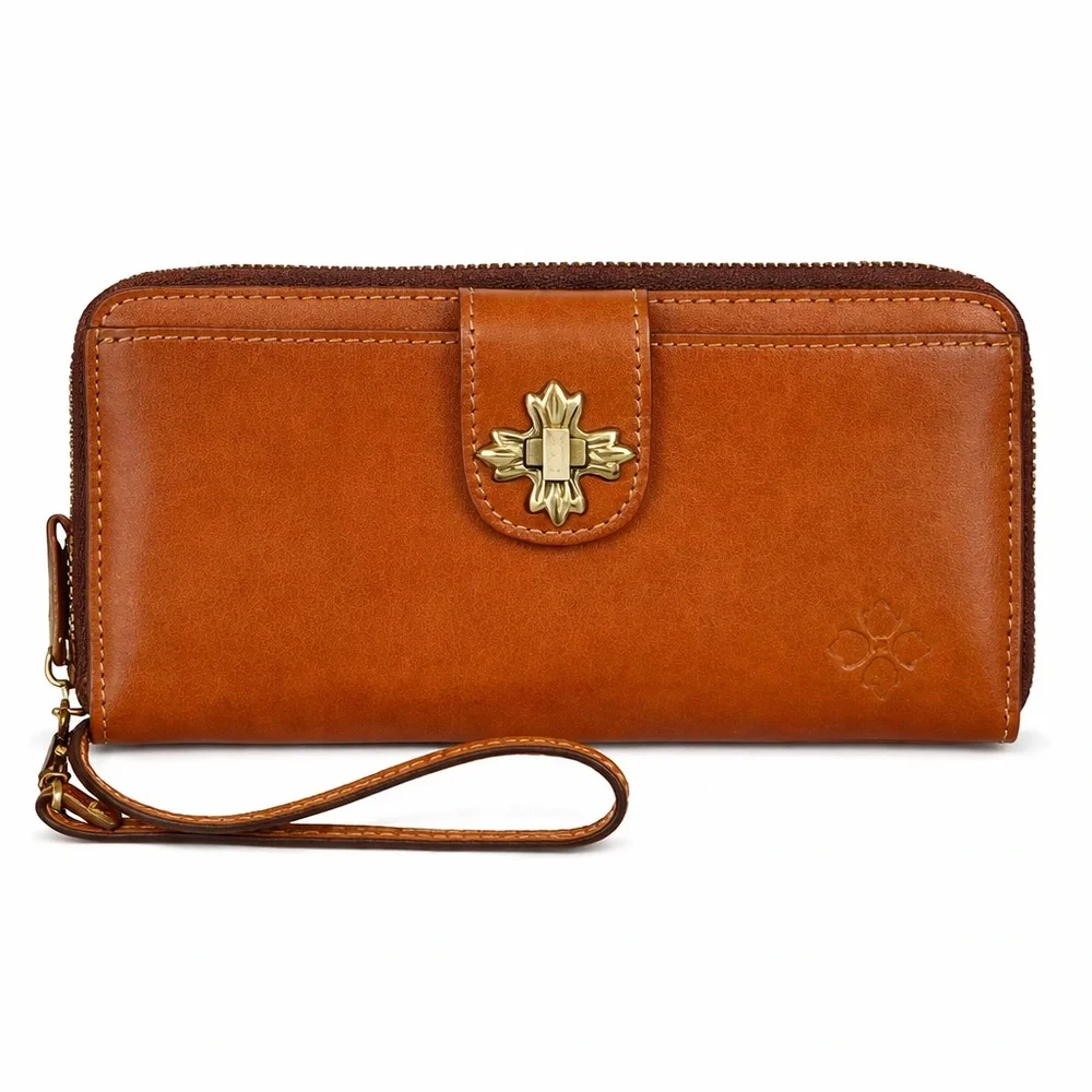 Patricia Nash Vintage Disteress Edeline Leather Large Wristlet Wallet Biscuit